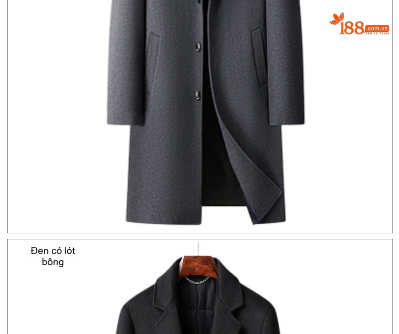 Áo Khoác Dạ Nam Dáng Dài Woolen Phong Cách Business Casual Màu Đen, Xám chi tiết 10