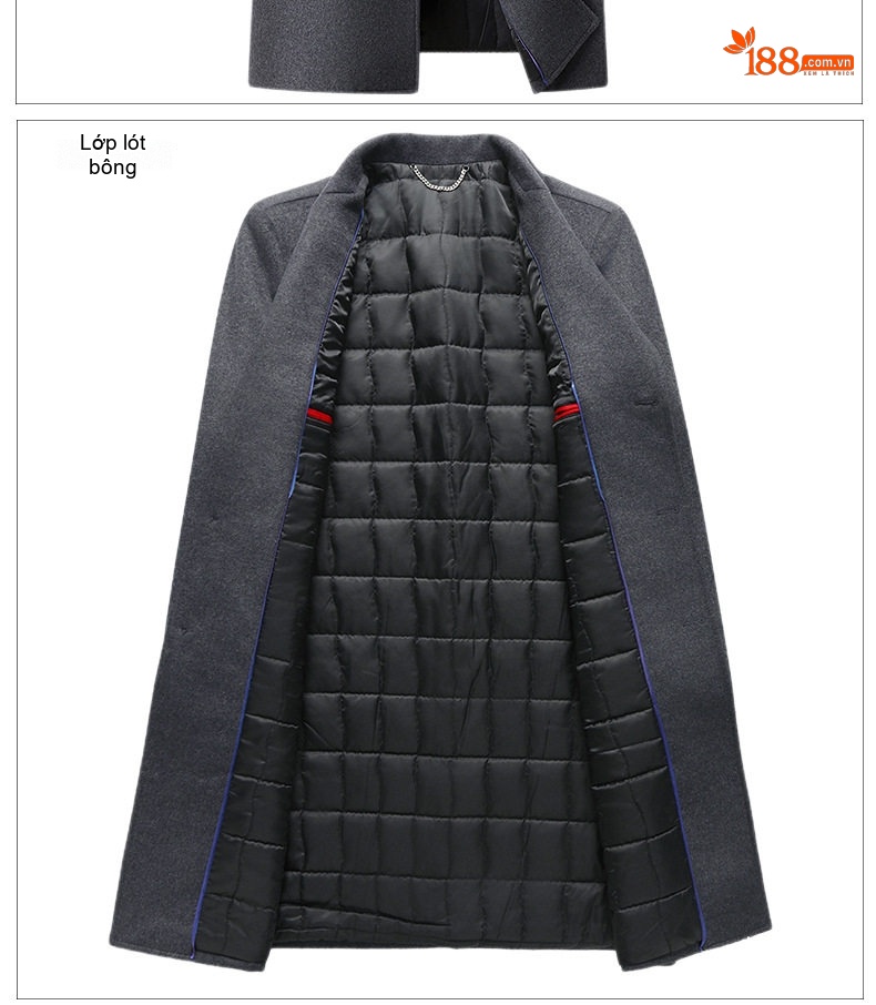 Áo Khoác Dạ Nam Dáng Dài Woolen Phong Cách Business Casual Màu Đen, Xám chi tiết 13