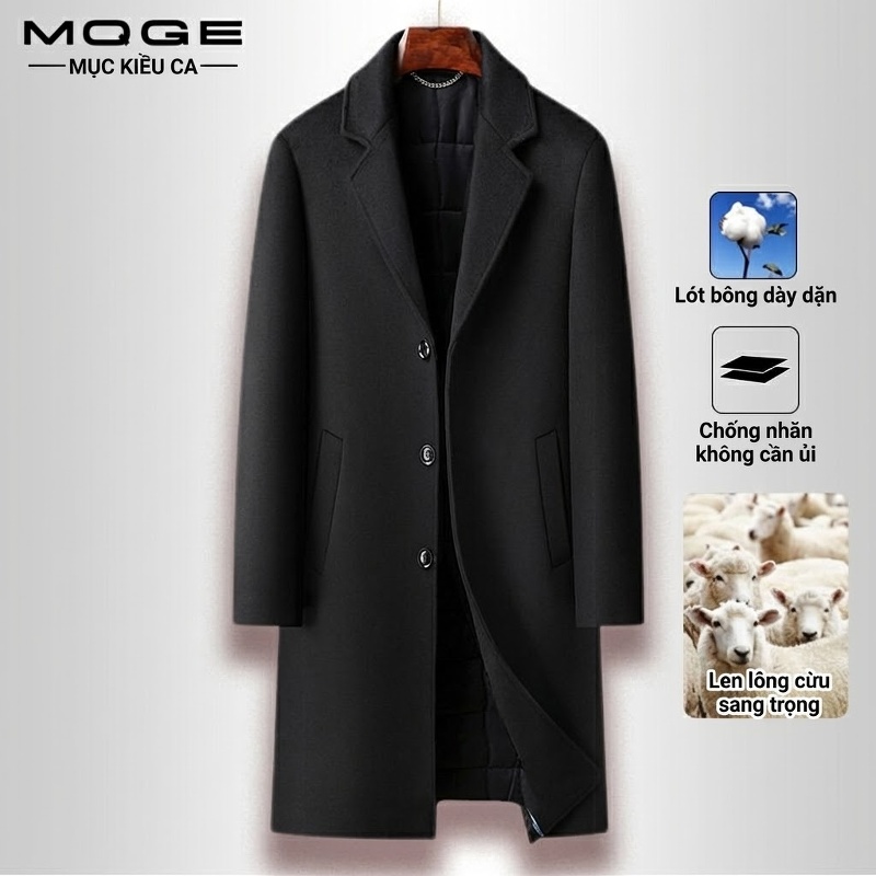 Áo Khoác Dạ Nam Dáng Dài Woolen Phong Cách Business Casual Màu Đen, Xám