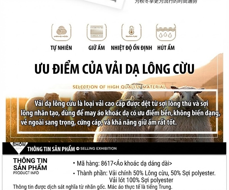 Áo Khoác Dạ Nam Dáng Dài Woolen Phong Cách Business Casual Màu Đen, Xám chi tiết 4