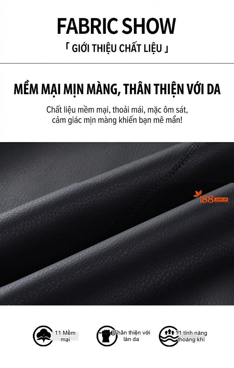 Áo Khoác Da Nam Dáng Ôm Cổ Bẻ Lót Lông Màu Đen, Xám chi tiết 2