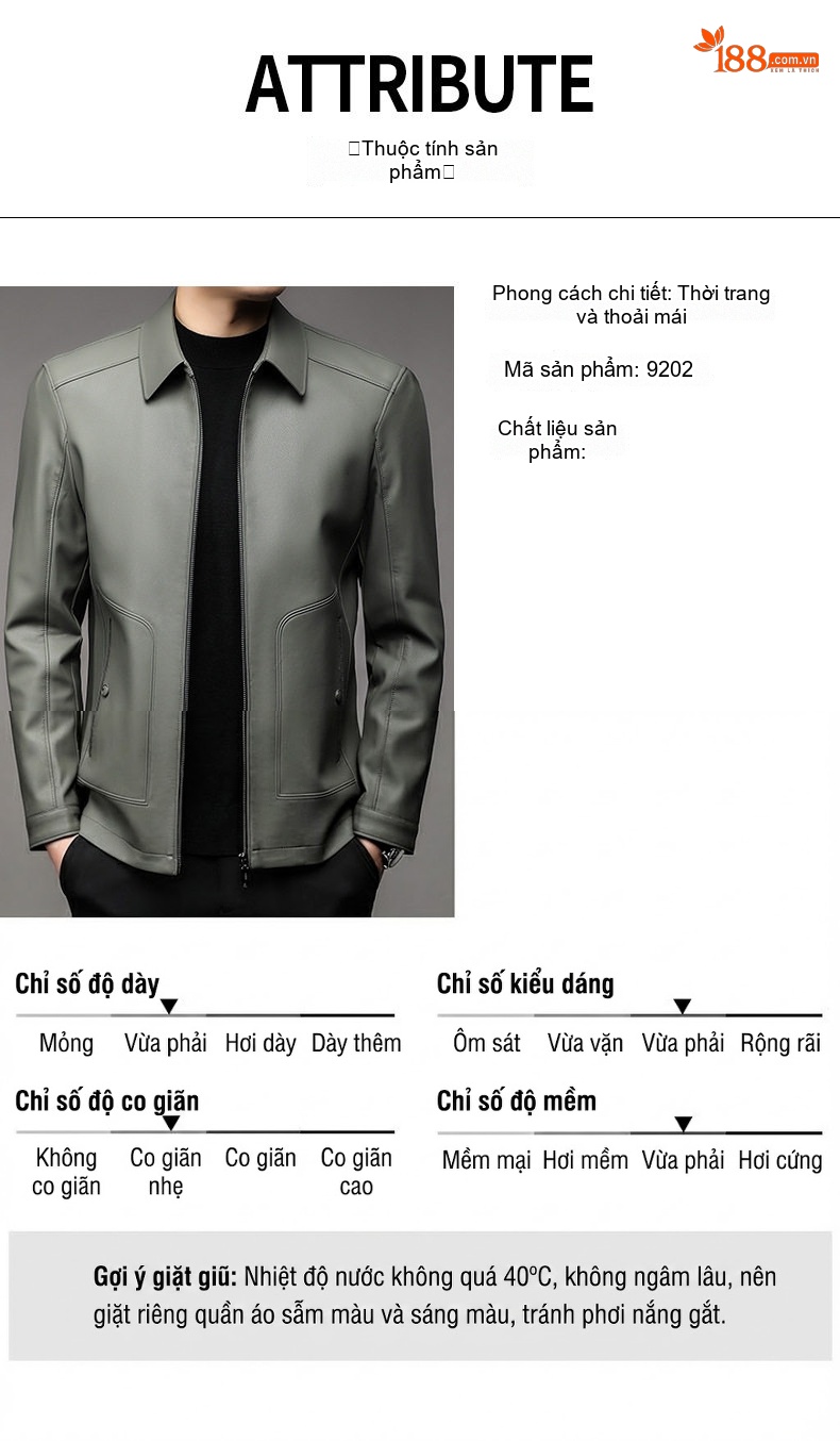 Áo Khoác Da Nam Dáng Ôm Cổ Bẻ Lót Lông Màu Đen, Xám chi tiết 6