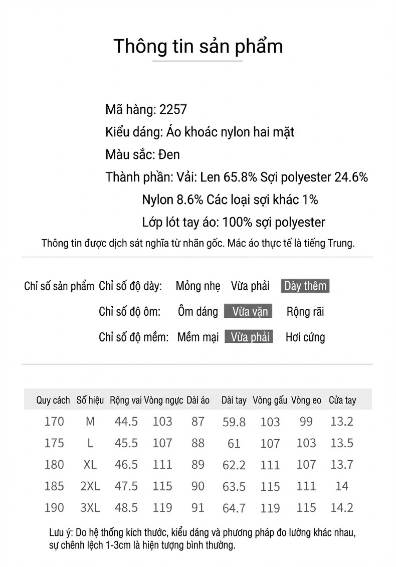Áo Khoác Dạ Nam Dáng Rộng Hai Mặt Lông Cừu Màu Đen chi tiết 8