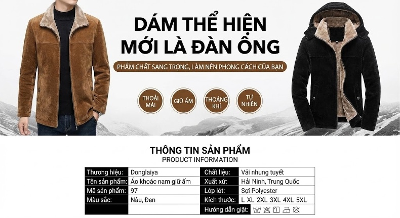 Áo Khoác Dạ Nam Dáng Vest Trung Niên Giả Lông Chồn Dáng Dài Vừa Thời Trang Giữ Ấm Màu Nâu, Đen chi tiết 4