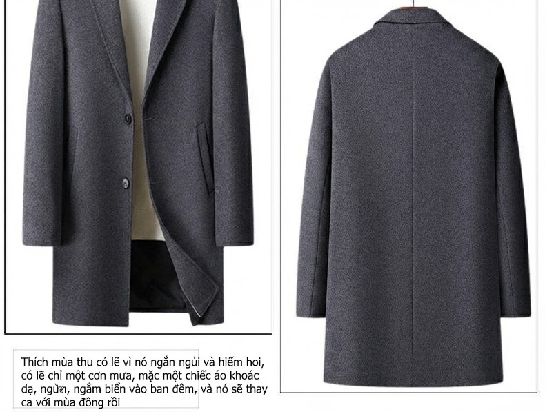 Áo Khoác Dạ Nam Dáng Vừa Vải Wool Lịch Lãm Màu Nâu, Đen, Xám chi tiết 8