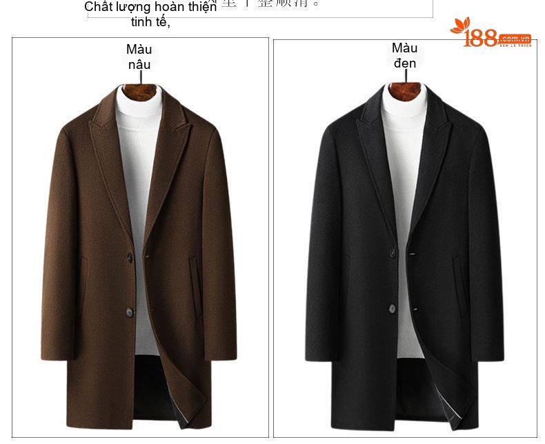 Áo Khoác Dạ Nam Dáng Vừa Vải Wool Lịch Lãm Màu Nâu, Đen, Xám chi tiết 11