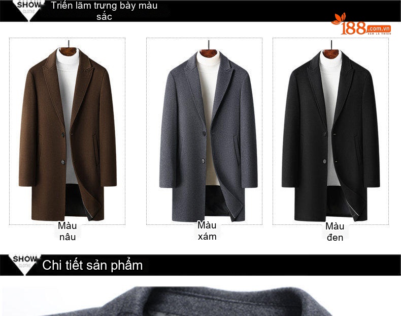 Áo Khoác Dạ Nam Dáng Vừa Vải Wool Lịch Lãm Màu Nâu, Đen, Xám chi tiết 12