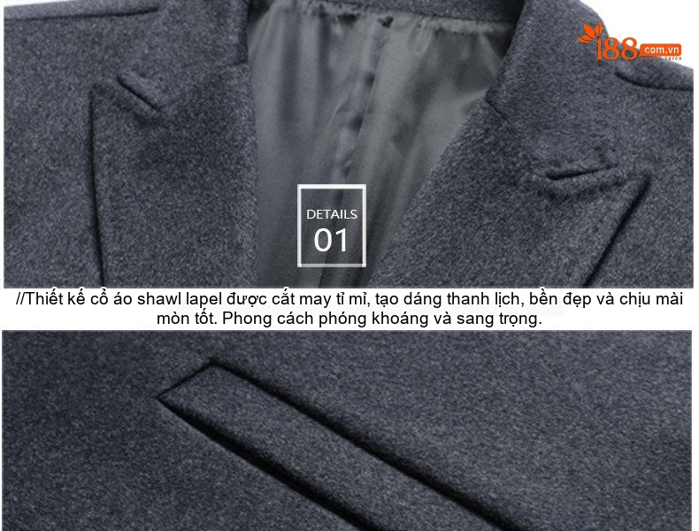 Áo Khoác Dạ Nam Dáng Vừa Vải Wool Lịch Lãm Màu Nâu, Đen, Xám chi tiết 13