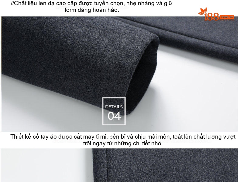 Áo Khoác Dạ Nam Dáng Vừa Vải Wool Lịch Lãm Màu Nâu, Đen, Xám chi tiết 15