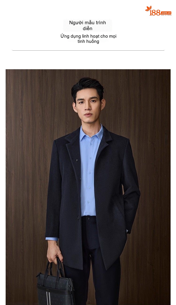 Áo Khoác Dạ Nam Dáng Vừa Vải Wool Lịch Lãm Màu Nâu, Đen, Xám chi tiết 16