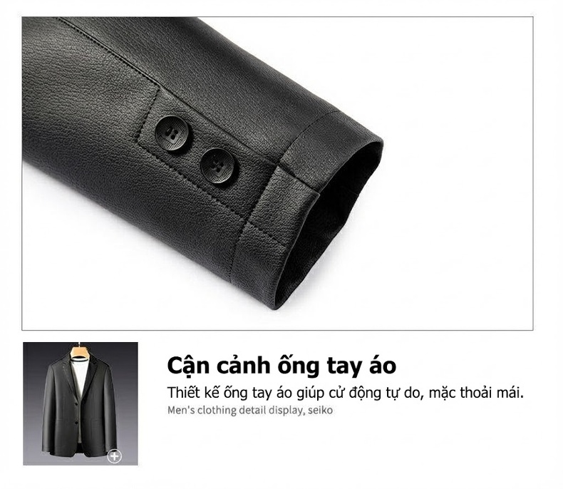 Áo Khoác Da Nam Form Rộng Vừa Hai Nút Phong Cách Thời Trang Màu Đen, Xám, Nâu chi tiết 14