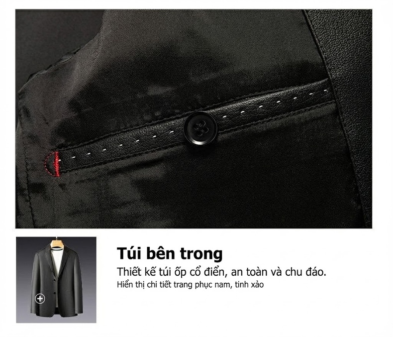 Áo Khoác Da Nam Form Rộng Vừa Hai Nút Phong Cách Thời Trang Màu Đen, Xám, Nâu chi tiết 16