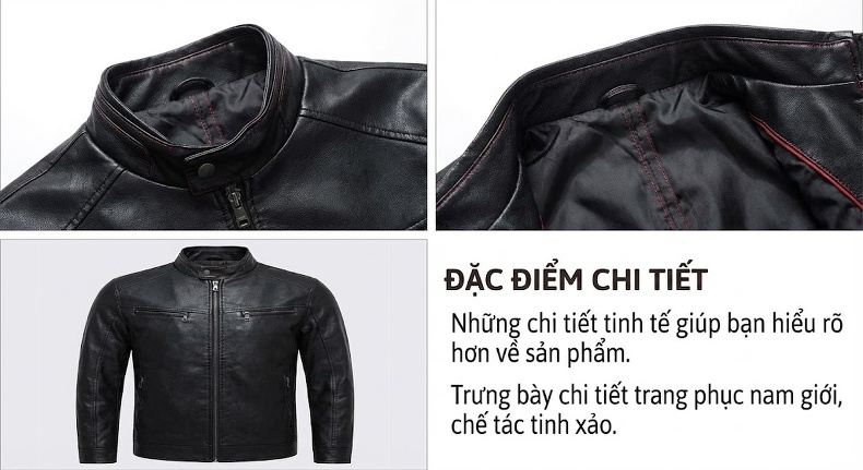 Áo Khoác Da Nam Form Rộng Vừa Hai Nút Phong Cách Thời Trang Màu Đen, Xám, Nâu chi tiết 17