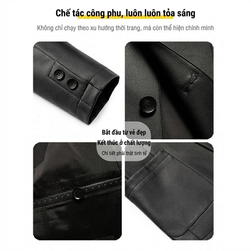 Áo Khoác Da Nam Form Rộng Vừa Hai Nút Phong Cách Thời Trang Màu Đen, Xám, Nâu