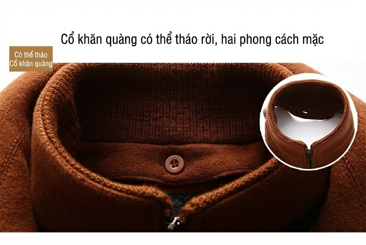 Áo Khoác Dạ Nam Hai Cổ Dày Dặn Lót Lông Cừu Màu Nâu, Đen, Xám, Đỏ Rượu Vang... chi tiết 7