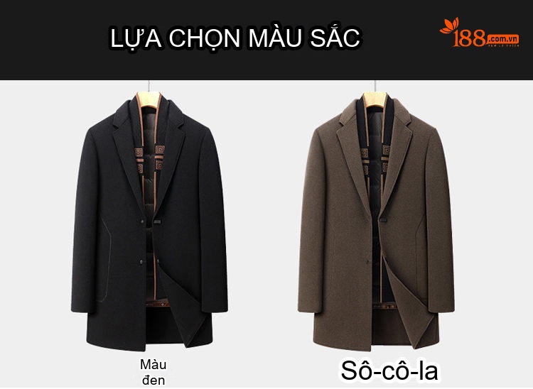Áo Khoác Dạ Nam Hai Mặt Cổ Khăn Choàng Tháo Rời, Lót Trong Dạ Màu Đen, Nâu chi tiết 8