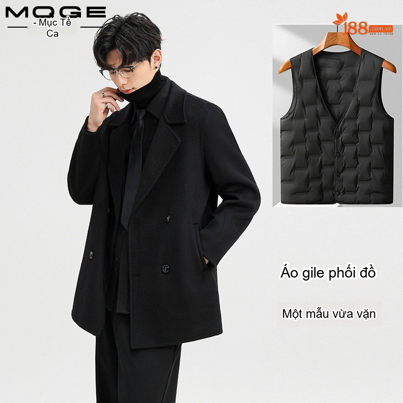 Áo Khoác Dạ Nam Hai Mặt Cúc Đôi Lớp Lót Lông Cừu Tháo Rời Màu Đen, Nâu, Xám