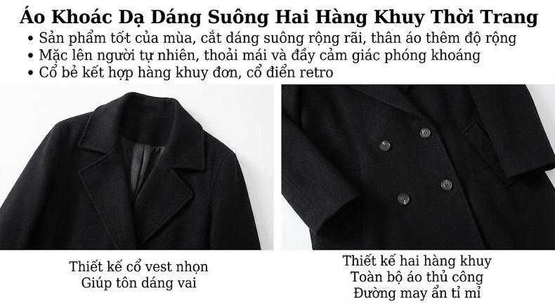 Áo Khoác Dạ Nam Hai Mặt Cúc Đôi Lớp Lót Lông Cừu Tháo Rời Màu Đen, Nâu, Xám chi tiết 21