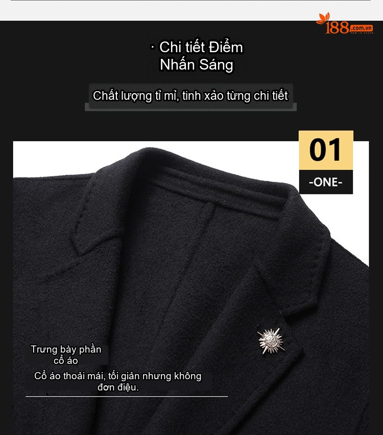 Áo Khoác Dạ Nam Hai Mặt Dáng Dài Vừa Vặn Phong Cách Business Màu Đen, Xanh Navy chi tiết 4