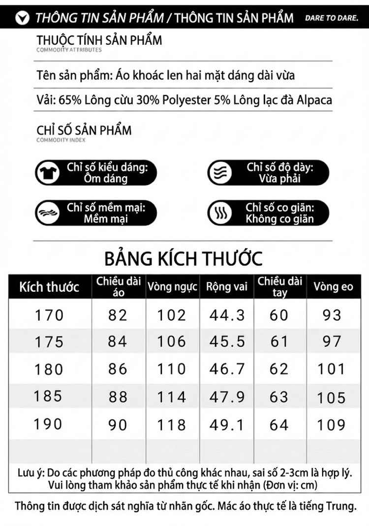 Áo Khoác Dạ Nam Hai Mặt Dáng Dài Vừa Vặn Phong Cách Business Màu Đen, Xanh Navy chi tiết 8