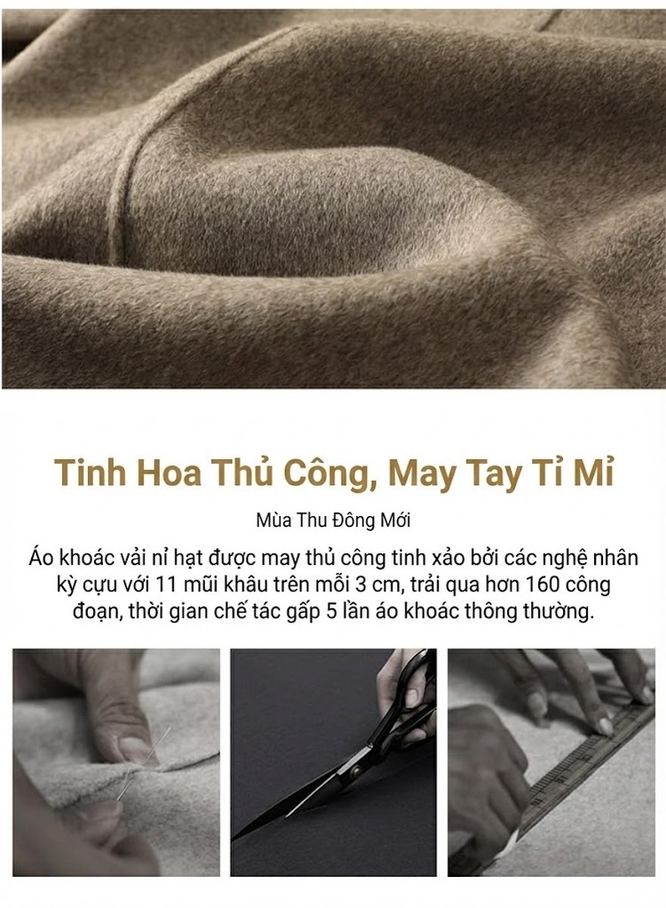 Áo Khoác Dạ Nam Hai Mặt Lông Cừu Cổ chữ Vest Trung Dài Phong Cách Công Sở Màu Be, Nâu, Xám, Đen... chi tiết 3