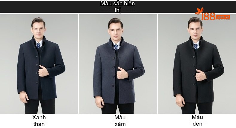 Áo Khoác Dạ Nam Hai Mặt Lông Cừu Cổ Lông Chồn Ấm Áp Màu Xanh Navy, Xám, Đen chi tiết 6