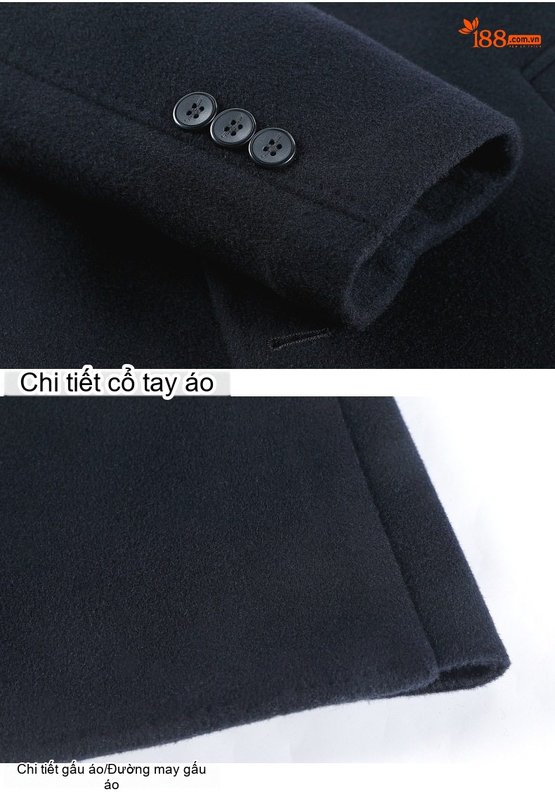 Áo Khoác Dạ Nam Hai Mặt Lông Cừu Cổ Lông Chồn Ấm Áp Màu Xanh Navy, Xám, Đen chi tiết 19