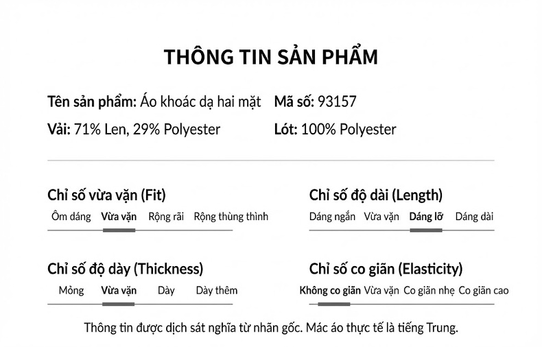 Áo Khoác Dạ Nam Hai Mặt Lông Cừu Dáng Dài Cổ Bẻ Phong Cách Công Sở Màu Đen, Xám chi tiết 10