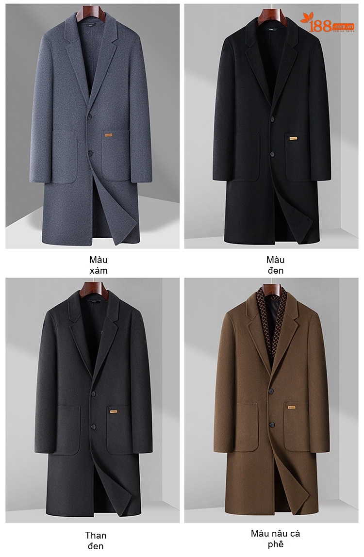 Áo Khoác Dạ Nam Hai Mặt Lông Cừu Dáng Dài Cổ chữ Vest Phong Cách Business Casual Màu Đen, Xám, Nâu, Xanh chi tiết 12
