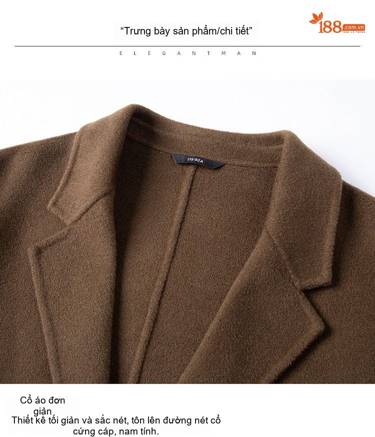 Áo Khoác Dạ Nam Hai Mặt Lông Cừu Dáng Dài Cổ chữ Vest Phong Cách Business Casual Màu Đen, Xám, Nâu, Xanh chi tiết 21