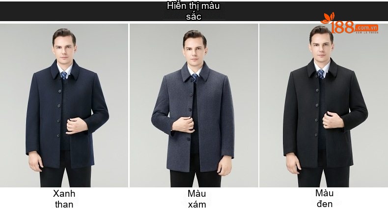 Áo Khoác Dạ Nam Hai Mặt Lông Cừu Giữ Ấm Chống Nhăn Phong Cách Trung Niên Màu Đen, Xám chi tiết 7