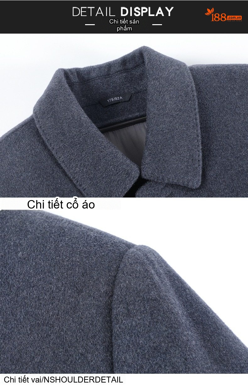 Áo Khoác Dạ Nam Hai Mặt Lông Cừu Giữ Ấm Chống Nhăn Phong Cách Trung Niên Màu Đen, Xám chi tiết 20