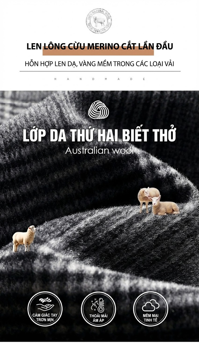 Áo Khoác Dạ Nam Hai Mặt Lông Cừu Kẻ Ô Dáng Suông Màu Xám chi tiết 4