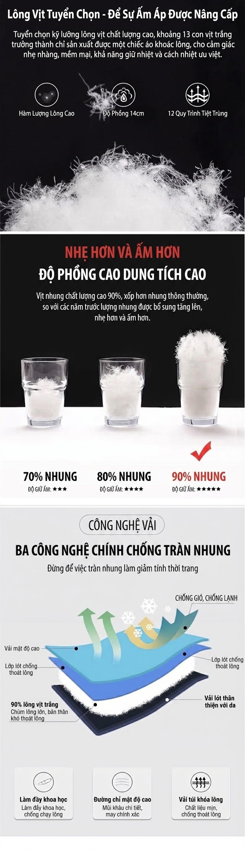 Áo Khoác Dạ Nam Hai Mặt Lót Lông Vũ Cổ Hai Lớp Màu Xám, Đen chi tiết 4