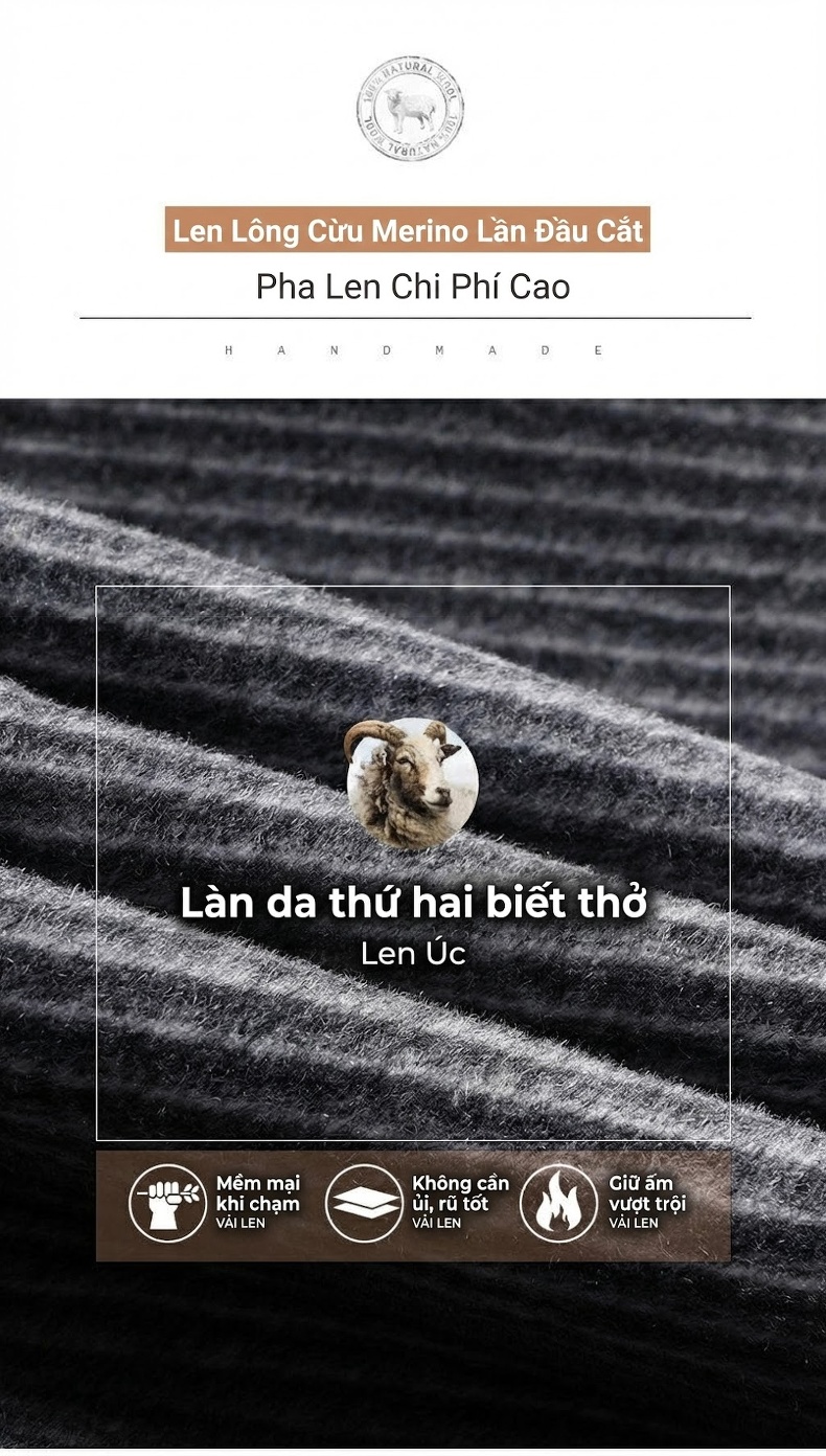 Áo Khoác Dạ Nam Hai Mặt Trung Niên Dáng Dài Vừa Cổ Bẻ Túi Hộp Màu Xám chi tiết 5