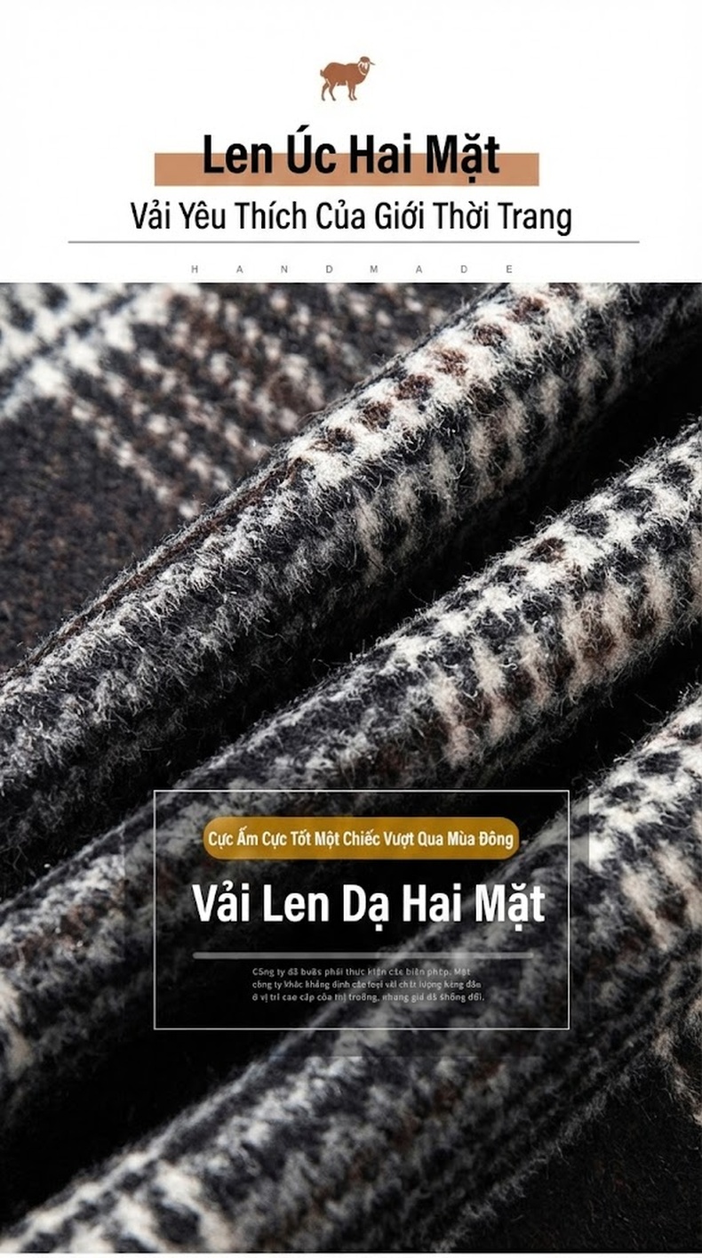 Áo Khoác Dạ Nam Kẻ Ô Vuông Lông Cừu Dày Dặn Dáng Dài Màu Đen, Xám chi tiết 4