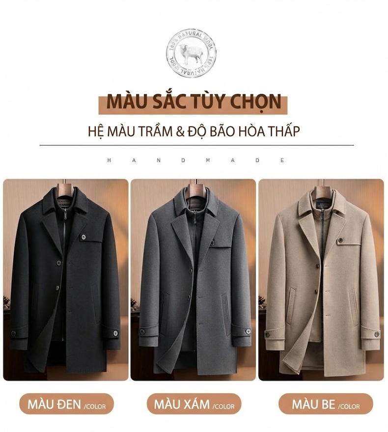 Áo Khoác Dạ Nam Kèm Gile Lông Vũ Có Thể Tháo Rời Màu Đen, Xám chi tiết 14