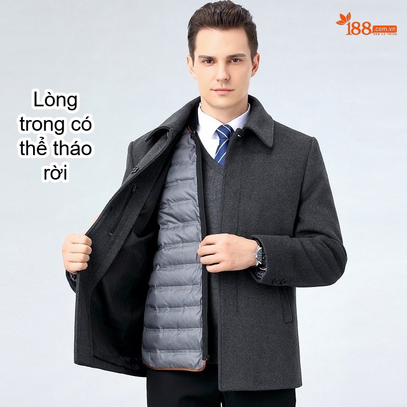 Áo Khoác Dạ Nam Lông Cừu Áo Khoác Lót Lông Vũ Ấm Áp Màu Xám, Xanh Navy