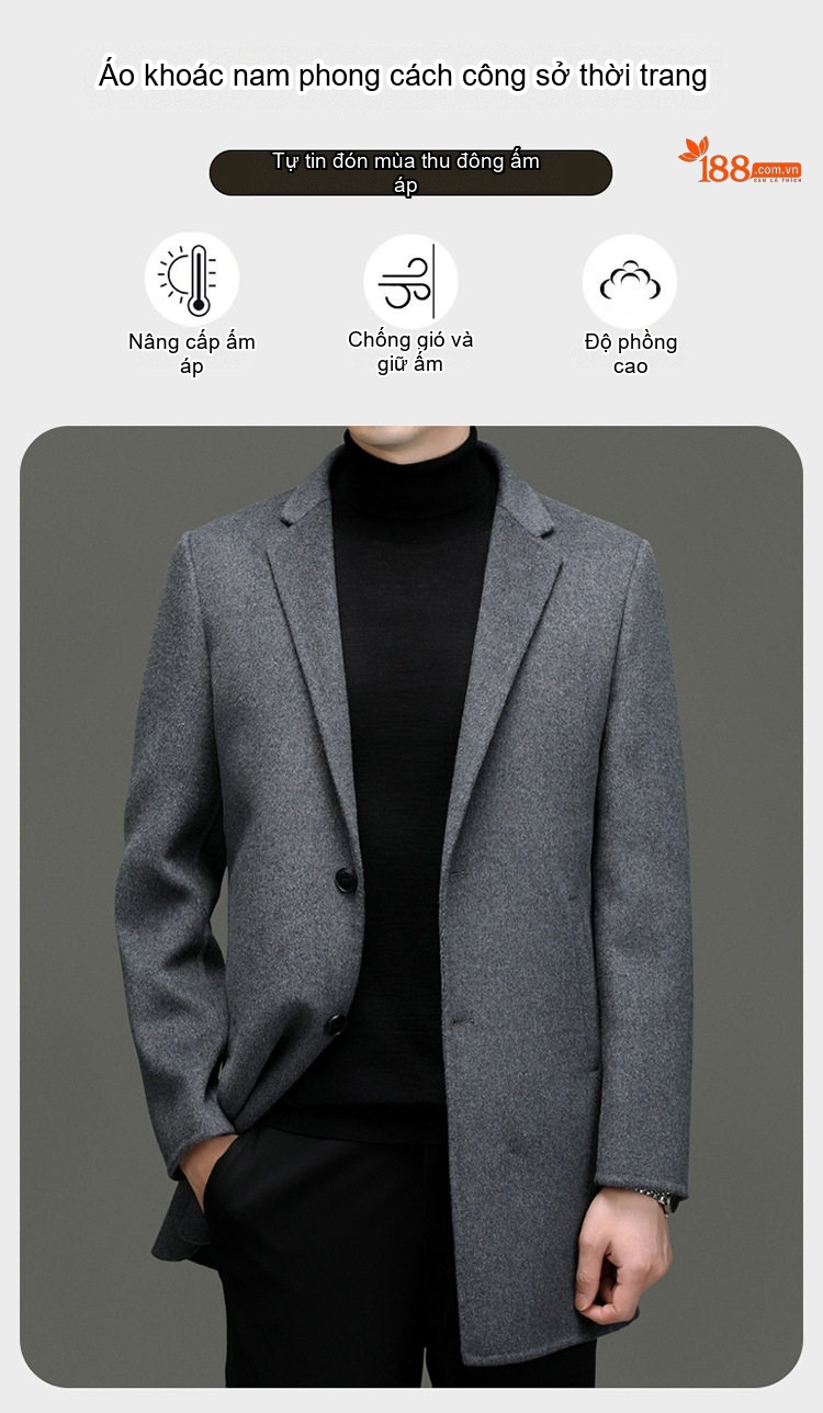 Áo Khoác Dạ Nam Lông Cừu Áo Vest Giữ Ấm Chống Nhăn Phong Cách Trung Niên Màu Đen, Xám chi tiết 1