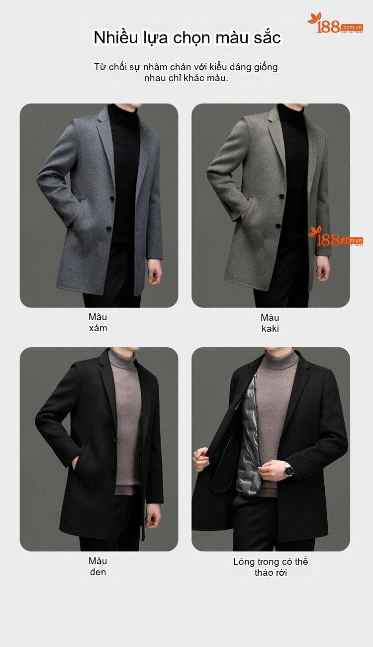 Áo Khoác Dạ Nam Lông Cừu Áo Vest Giữ Ấm Chống Nhăn Phong Cách Trung Niên Màu Đen, Xám chi tiết 4