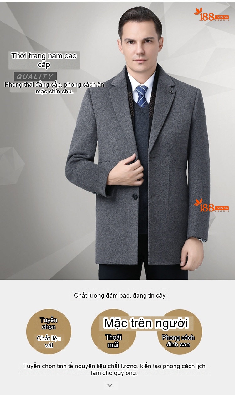 Áo Khoác Dạ Nam Lông Cừu Áo Vest Giữ Ấm Dáng Vest Trung Niên Màu Đen, Xám chi tiết 1