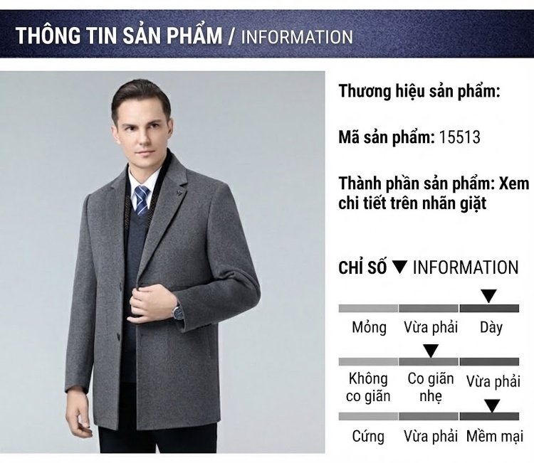 Áo Khoác Dạ Nam Lông Cừu Áo Vest Giữ Ấm Dáng Vest Trung Niên Màu Đen, Xám chi tiết 5