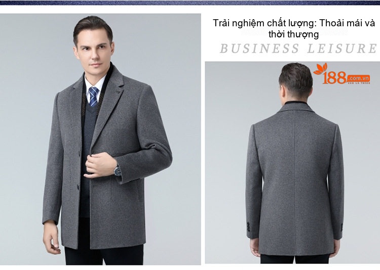 Áo Khoác Dạ Nam Lông Cừu Áo Vest Giữ Ấm Dáng Vest Trung Niên Màu Đen, Xám chi tiết 9