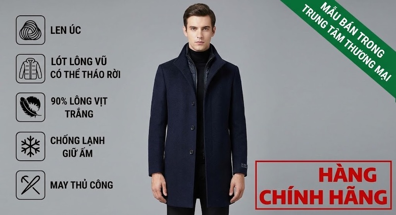 Áo Khoác Dạ Nam Lông Cừu Có Lót Lông Vũ Ấm Áp Phong Cách Doanh Nhân Màu Đen