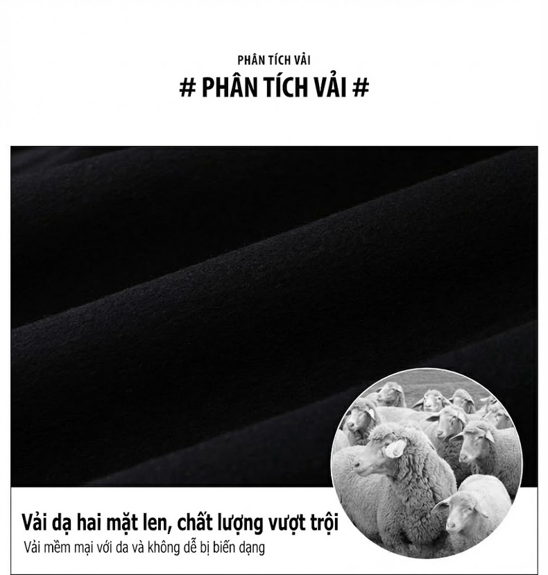 Áo Khoác Dạ Nam Lông Cừu Dáng Dài Phong Cách Anh Quốc Màu Đen chi tiết 3