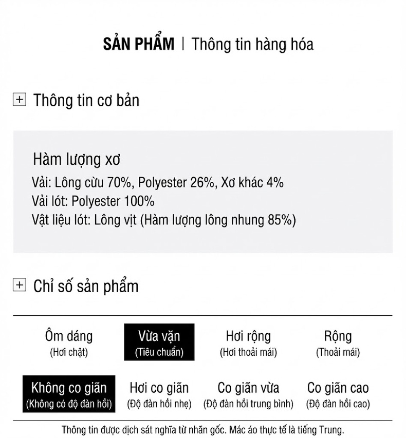 Áo Khoác Dạ Nam Lông Cừu Dáng Dài Trung Niên Có Lớp Lót Lông Vũ Tháo Rời Màu Xám, Đen, Xanh Navy chi tiết 11