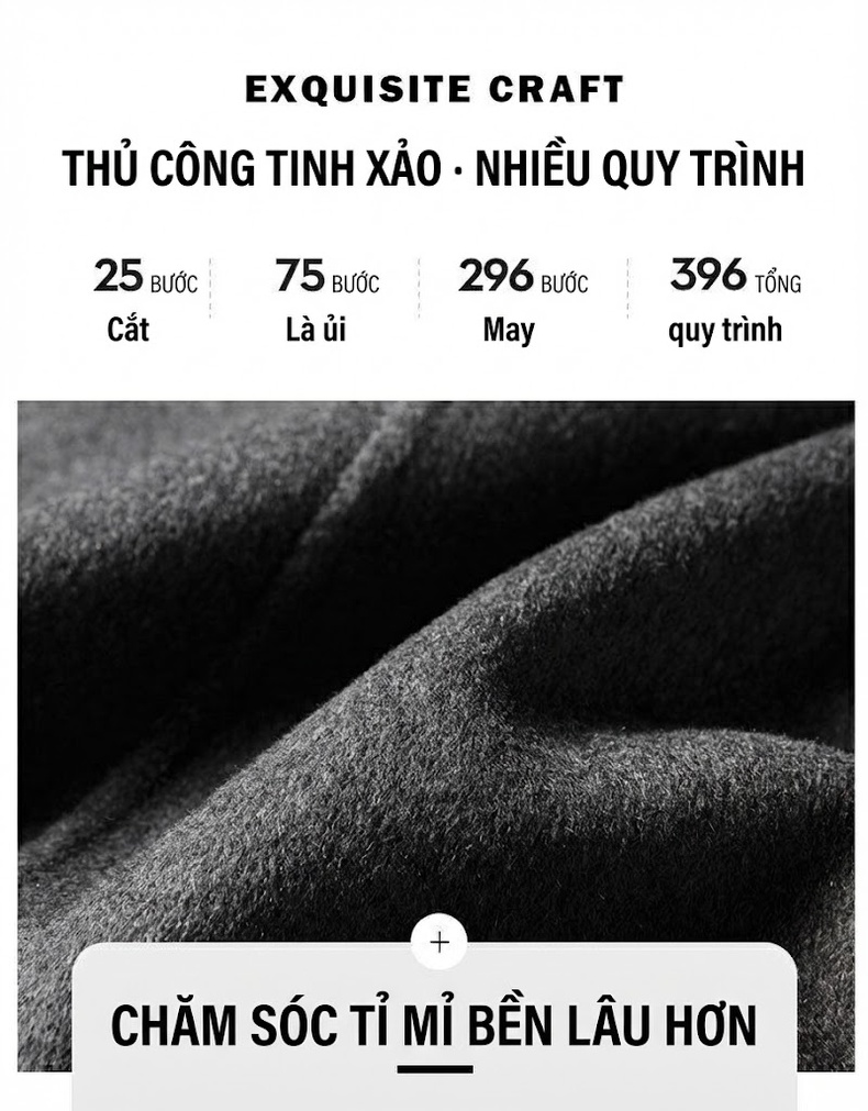 Áo Khoác Dạ Nam Lông Cừu Dáng Dài Vừa Hai Mặt Có Mũ Trùm Đầu Phong Cách Doanh Nhân Màu Nâu, Đen chi tiết 6