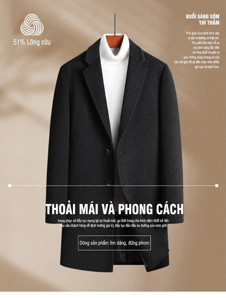 Áo Khoác Dạ Nam Lông Cừu Dáng Dài Vừa Vặn Phong Cách Hàn Quốc Màu Xanh, Đen chi tiết 1