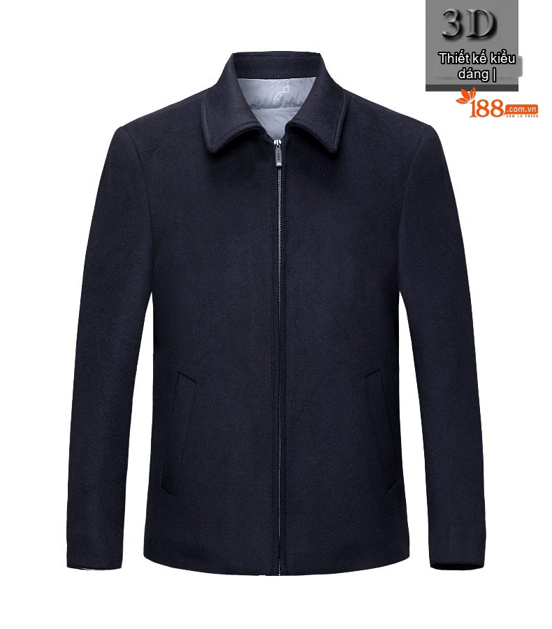 Áo Khoác Dạ Nam Lông Cừu Dáng Ngắn Cổ Bẻ Lót Lông Vũ Giữ Ấm Màu Xanh Navy, Xám chi tiết 4