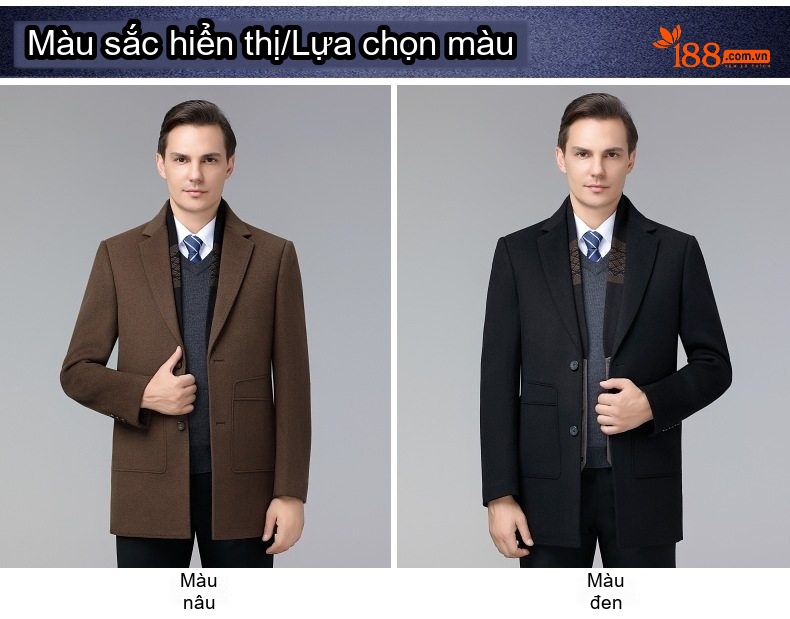 Áo Khoác Dạ Nam Lông Cừu Dáng Vest Trung Niên Giữ Ấm Màu Đen, Nâu chi tiết 6